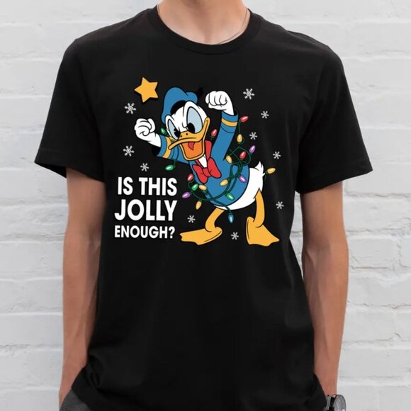 Is This Jolly Enough Gildan Tee Disney Donald Duck Xmas Party Shirt - Picture 1 of 2